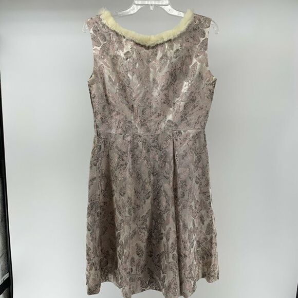 1960s Handmade Feather Print Fur Trim Dress - Picture 7 of 7